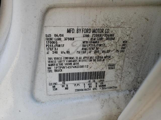 Photo 10 from auction – 2004 FORD F150 SUPER with VIN 1FTPW14574KD38112