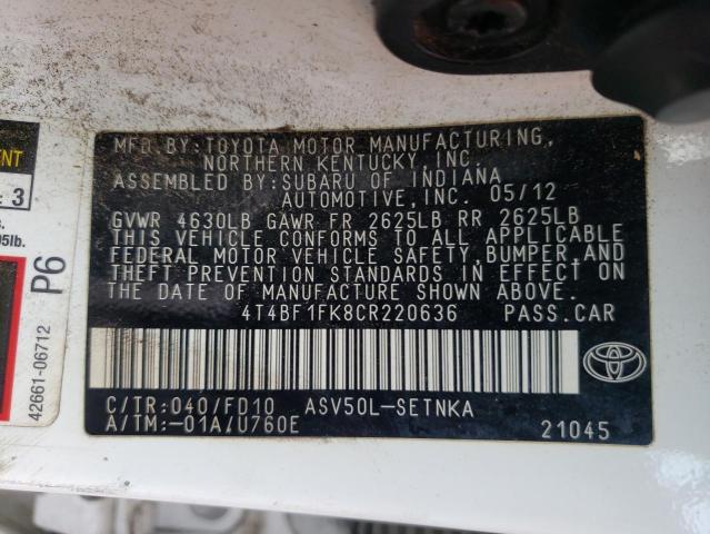Photo 10 from auction – 2012 TOYOTA CAMRY BASE with VIN 4T4BF1FK8CR220636