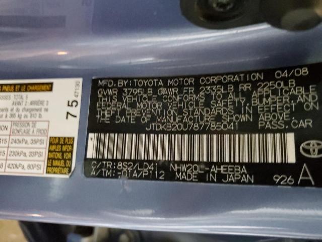 Photo 10 from auction – 2008 TOYOTA PRIUS with VIN JTDKB20U787785041