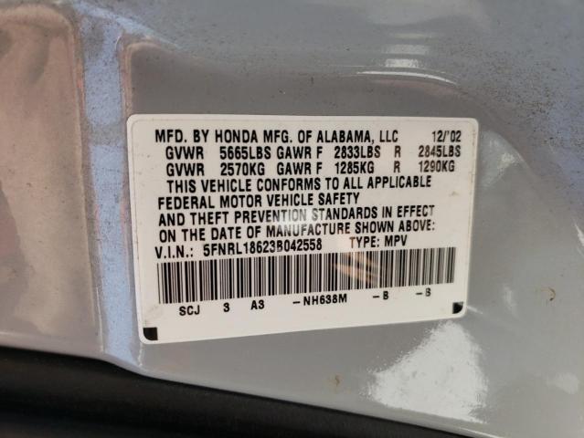 Photo 10 from auction – 2003 HONDA ODYSSEY EX with VIN 5FNRL18623B042558