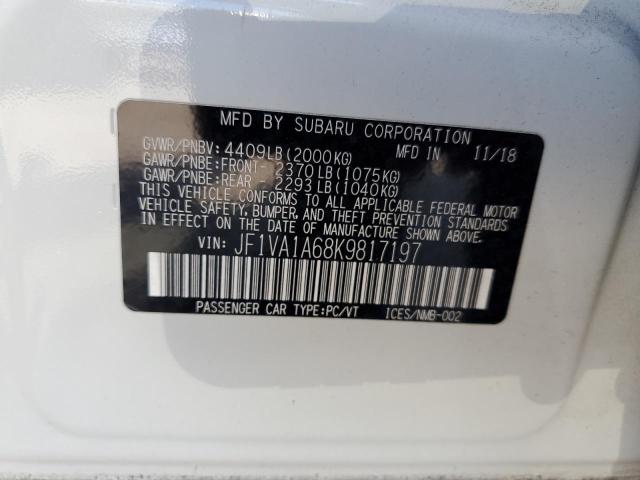 Photo 10 from auction – 2019 SUBARU WRX with VIN JF1VA1A68K9817197