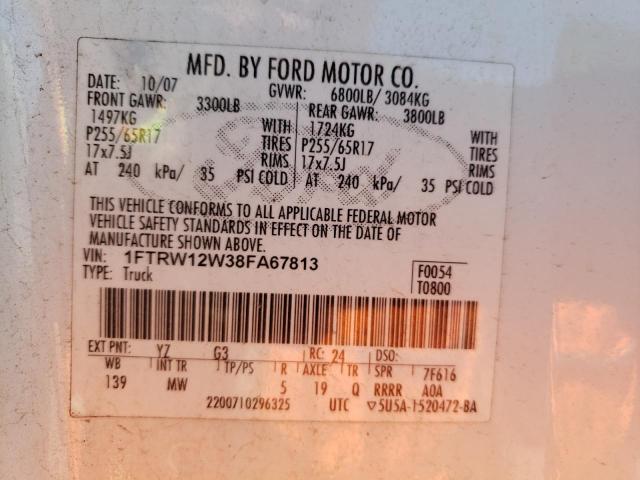Photo 10 from auction – 2008 FORD F150 SUPER with VIN 1FTRW12W38FA67813