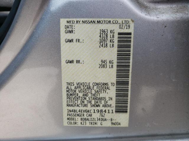Photo 10 from auction – 2019 NISSAN ALTIMA SL with VIN 1N4BL4EV6KC198411