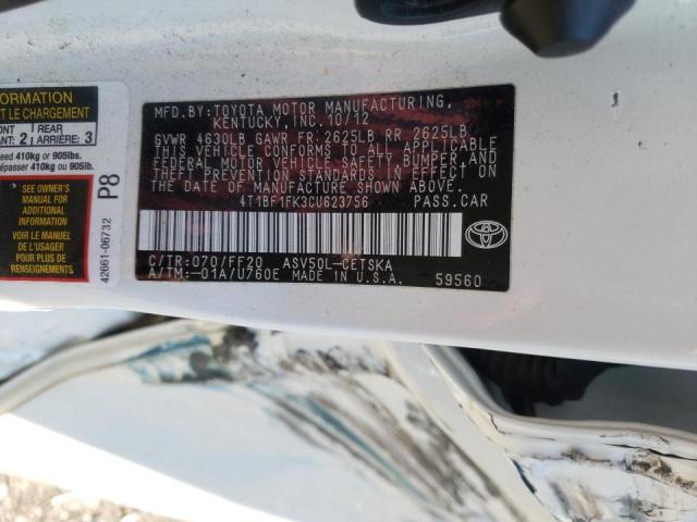 Photo 10 from auction – 2012 TOYOTA CAMRY BASE with VIN 4T1BF1FK3CU623756