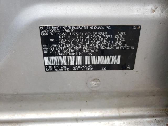 Photo 10 from auction – 2012 TOYOTA RAV4 with VIN 2T3ZK4DV3CW018541