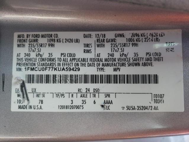 Photo 10 from auction – 2019 FORD ESCAPE S with VIN 1FMCU0F77KUA59429
