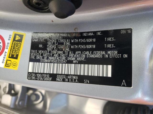 Photo 10 from auction – 2016 TOYOTA HIGHLANDER with VIN 5TDBKRFH5GS333547