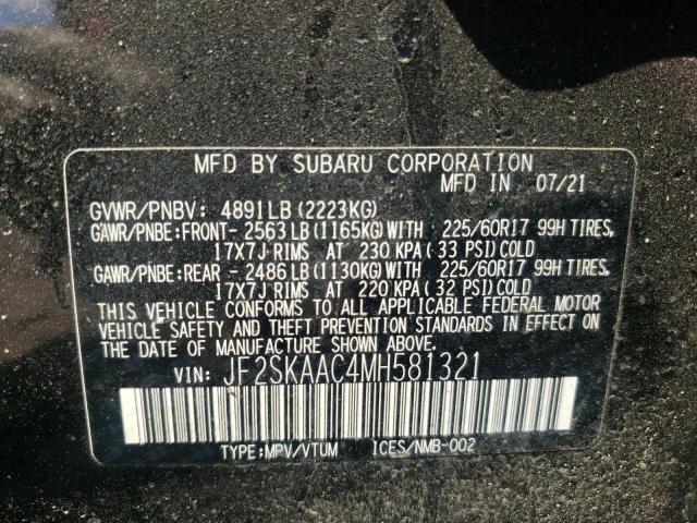 Photo 10 from auction – 2021 SUBARU FORESTER with VIN JF2SKAAC4MH581321