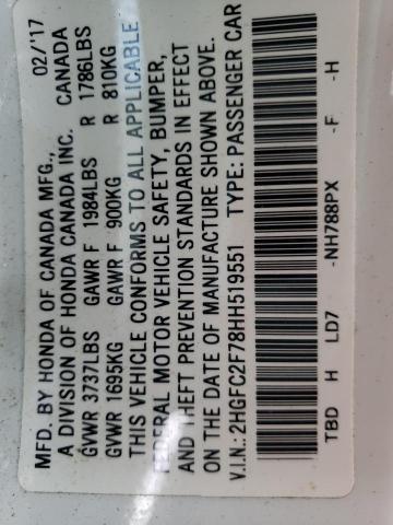 Photo 10 from auction – 2017 HONDA CIVIC EX with VIN 2HGFC2F78HH519551