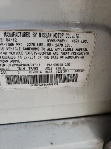 Photo 10 from auction – 2012 INFINITI G25 BASE with VIN JN1DV6AP8CM701337