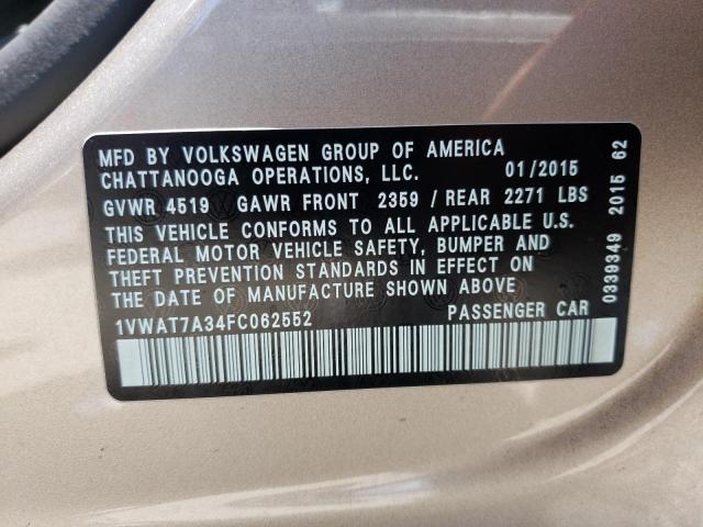 Photo 10 from auction – 2015 VOLKSWAGEN PASSAT S with VIN 1VWAT7A34FC062552