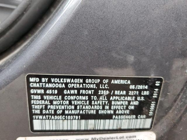 Photo 10 from auction – 2014 VOLKSWAGEN PASSAT S with VIN 1VWAT7A30EC103791
