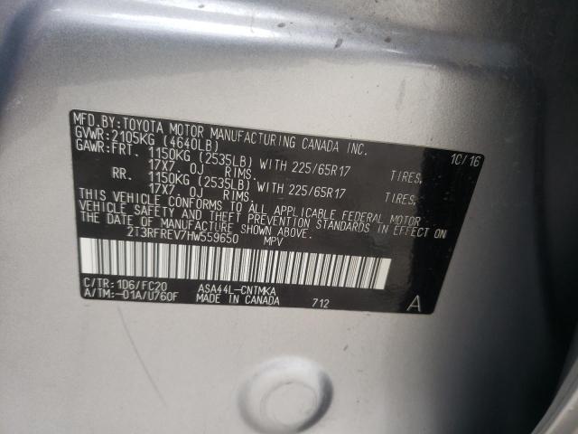 Photo 10 from auction – 2017 TOYOTA RAV4 XLE with VIN 2T3RFREV7HW559650