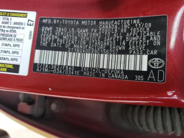 Photo 10 from auction – 2009 TOYOTA COROLLA BA with VIN 2T1BU40EX9C156257