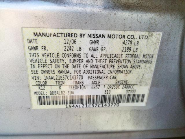 Photo 10 from auction – 2007 NISSAN ALTIMA 2.5 with VIN 1N4AL21E57C143770
