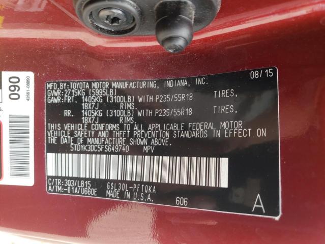 Photo 10 from auction – 2015 TOYOTA SIENNA XLE with VIN 5TDYK3DC5FS649740