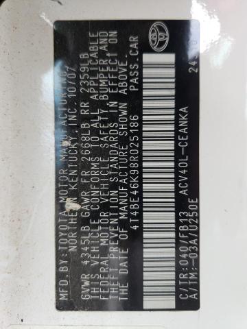 Photo 10 from auction – 2008 TOYOTA CAMRY CE with VIN 4T4BE46K98R025186
