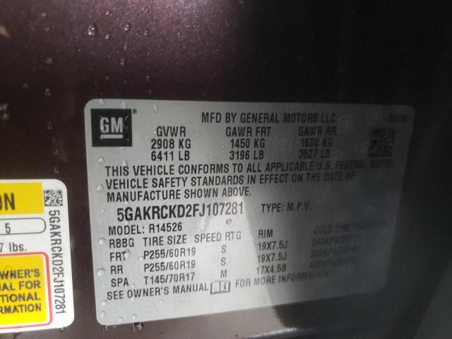Photo 10 from auction – 2015 BUICK ENCLAVE with VIN 5GAKRCKD2FJ107281