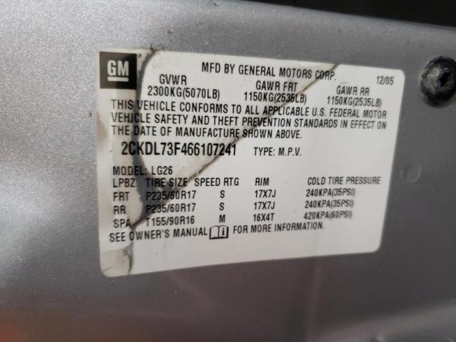 Photo 10 from auction – 2006 PONTIAC TORRENT with VIN 2CKDL73F466107241