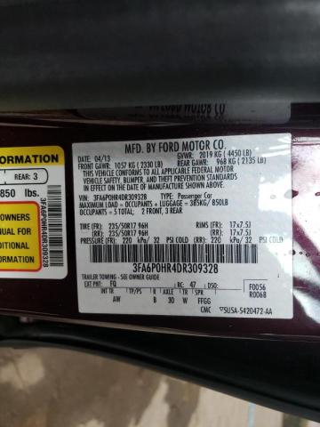 Photo 10 from auction – 2013 FORD FUSION SE with VIN 3FA6P0HR4DR309328