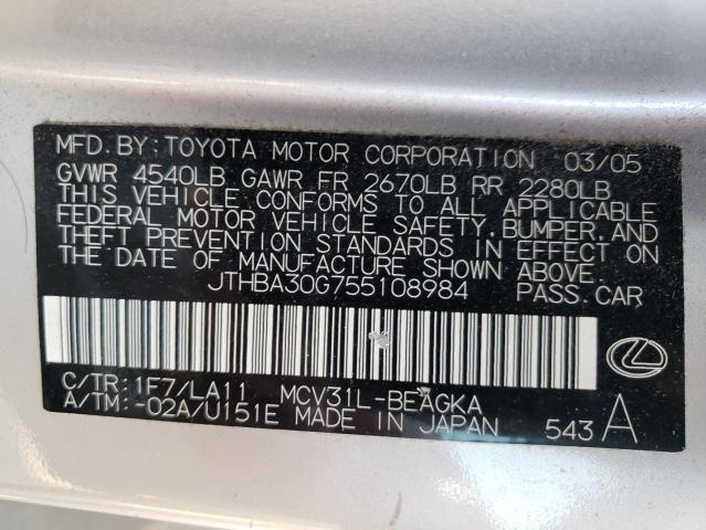 Photo 10 from auction – 2005 LEXUS ES 330 with VIN JTHBA30G755108984