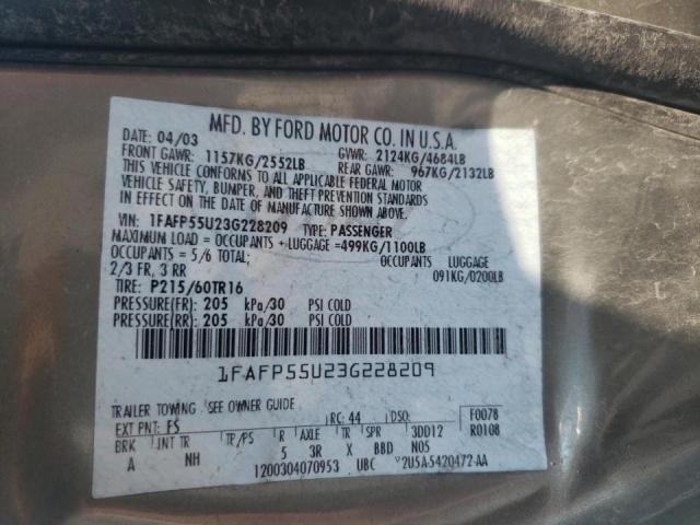 Photo 10 from auction – 2003 FORD TAURUS SES with VIN 1FAFP55U23G228209