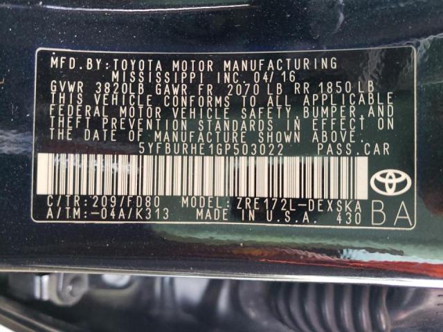 Photo 10 from auction – 2016 TOYOTA COROLLA L with VIN 5YFBURHE1GP503022