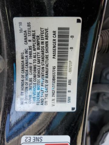 Photo 10 from auction – 2011 HONDA CIVIC LX with VIN 2HGFA1F53BH517745