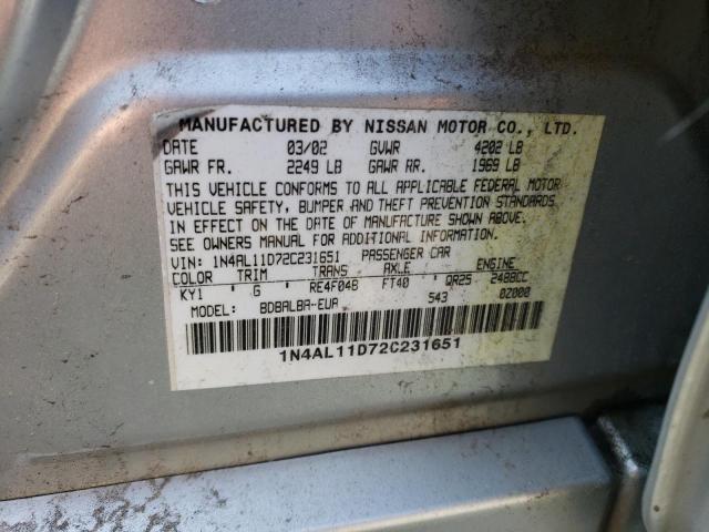 Photo 10 from auction – 2002 NISSAN ALTIMA BAS with VIN 1N4AL11D72C231651