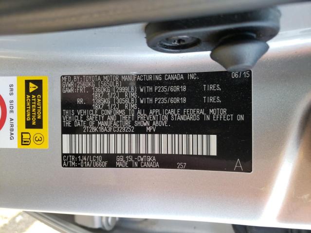 Photo 10 from auction – 2015 LEXUS RX 350 BAS with VIN 2T2BK1BA3FC329252