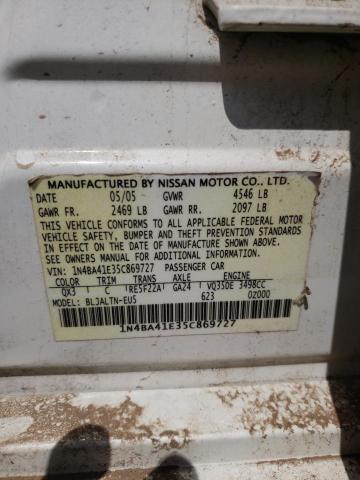 Photo 10 from auction – 2005 NISSAN MAXIMA SE with VIN 1N4BA41E35C869727