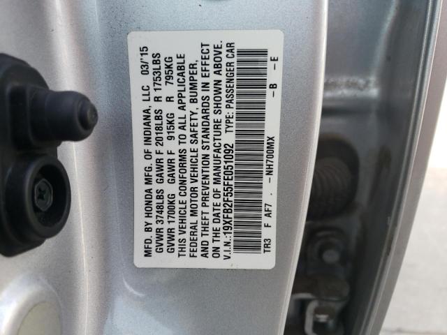 Photo 10 from auction – 2015 HONDA CIVIC LX with VIN 19XFB2F55FE051092
