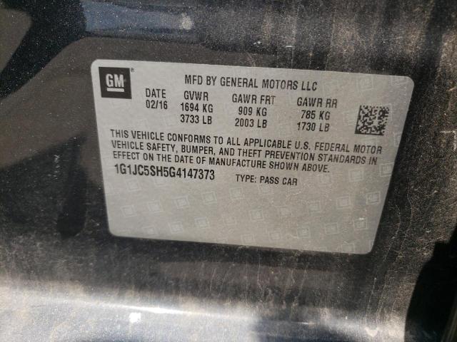 Photo 10 from auction – 2016 CHEVROLET SONIC LT with VIN 1G1JC5SH5G4147373
