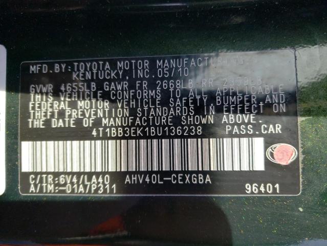 Photo 10 from auction – 2011 TOYOTA CAMRY HYBR with VIN 4T1BB3EK1BU136238