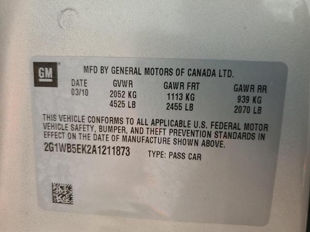Photo 10 from auction – 2010 CHEVROLET IMPALA LT with VIN 2G1WB5EK2A1211873