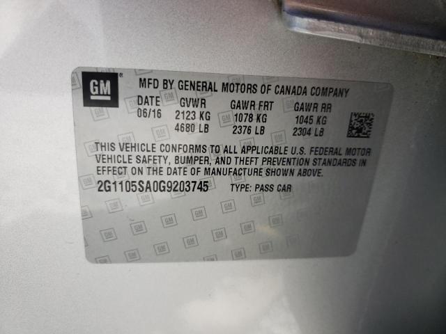 Photo 10 from auction – 2016 CHEVROLET IMPALA LT with VIN 2G1105SA0G9203745