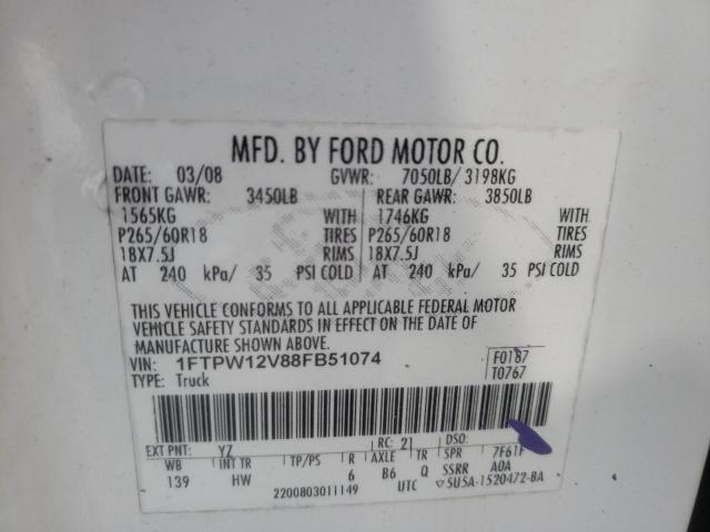 Photo 10 from auction – 2007 FORD F150 SUPER with VIN 1FTPW14V97FB71555
