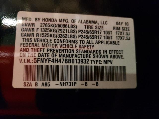 Photo 10 from auction – 2011 HONDA PILOT EX with VIN 5FNYF4H47BB013932