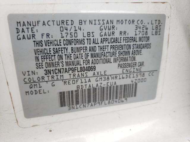 Photo 10 from auction – 2015 NISSAN VERSA S with VIN 3N1CN7AP9FL804069