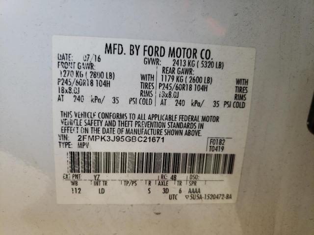 Photo 10 from auction – 2016 FORD EDGE SEL with VIN 2FMPK3J95GBC21671