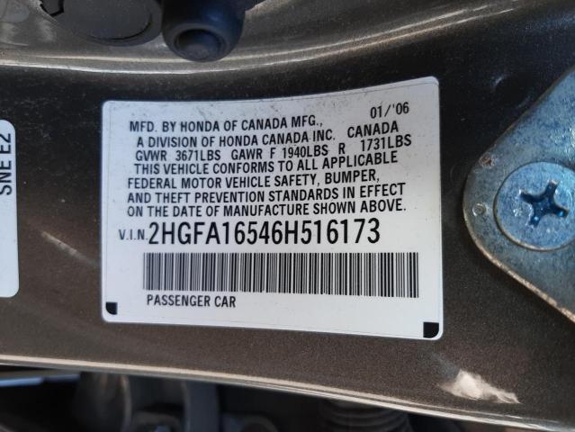 Photo 10 from auction – 2006 HONDA CIVIC LX with VIN 2HGFA16546H516173