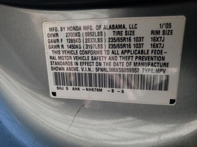 Photo 10 from auction – 2005 HONDA ODYSSEY EX with VIN 5FNRL386X5B059557