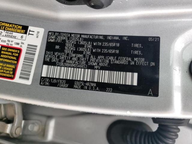 Photo 10 from auction – 2021 TOYOTA HIGHLANDER with VIN 5TDBZRBHXMS546653
