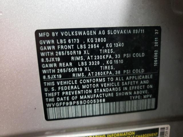 Photo 10 from auction – 2011 VOLKSWAGEN TOUAREG V6 with VIN WVGFF9BP5BD005368