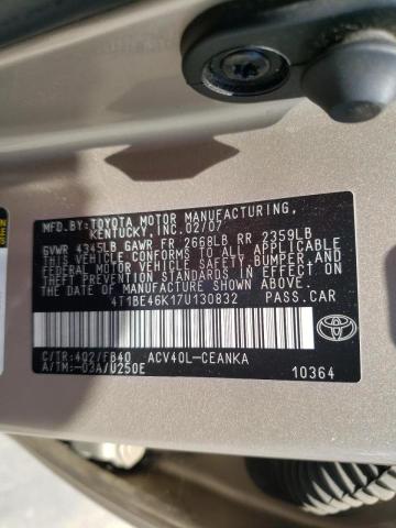 Photo 10 from auction – 2007 TOYOTA CAMRY CE with VIN 4T1BE46K17U130832