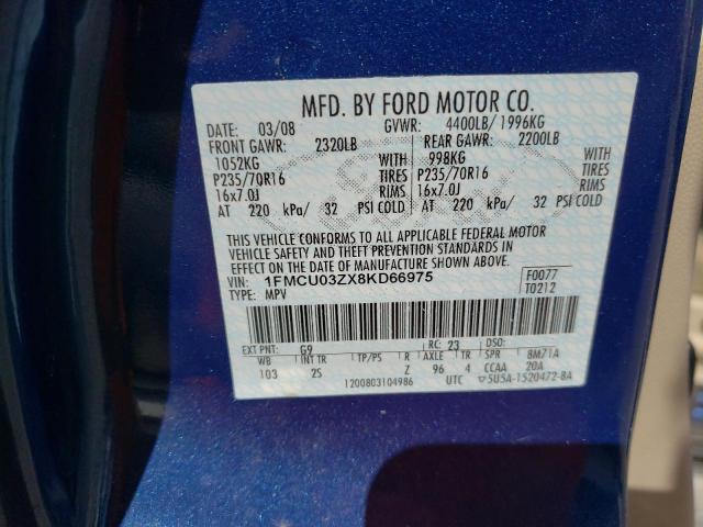 Photo 10 from auction – 2008 FORD ESCAPE XLT with VIN 1FMCU03ZX8KD66975