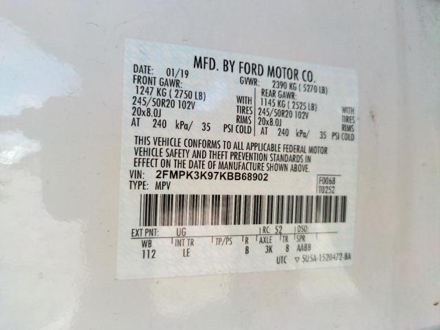Photo 10 from auction – 2019 FORD EDGE TITAN with VIN 2FMPK3K97KBB68902