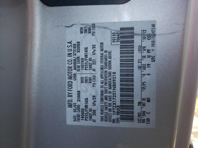 Photo 10 from auction – 2001 FORD F150 with VIN 1FTZX17251NB09218