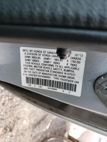 Photo 10 from auction – 2012 HONDA CIVIC LX with VIN 2HGFB2F53CH584995