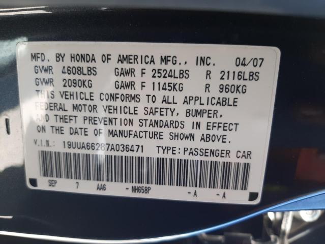 Photo 10 from auction – 2007 ACURA TL with VIN 19UUA66287A036471